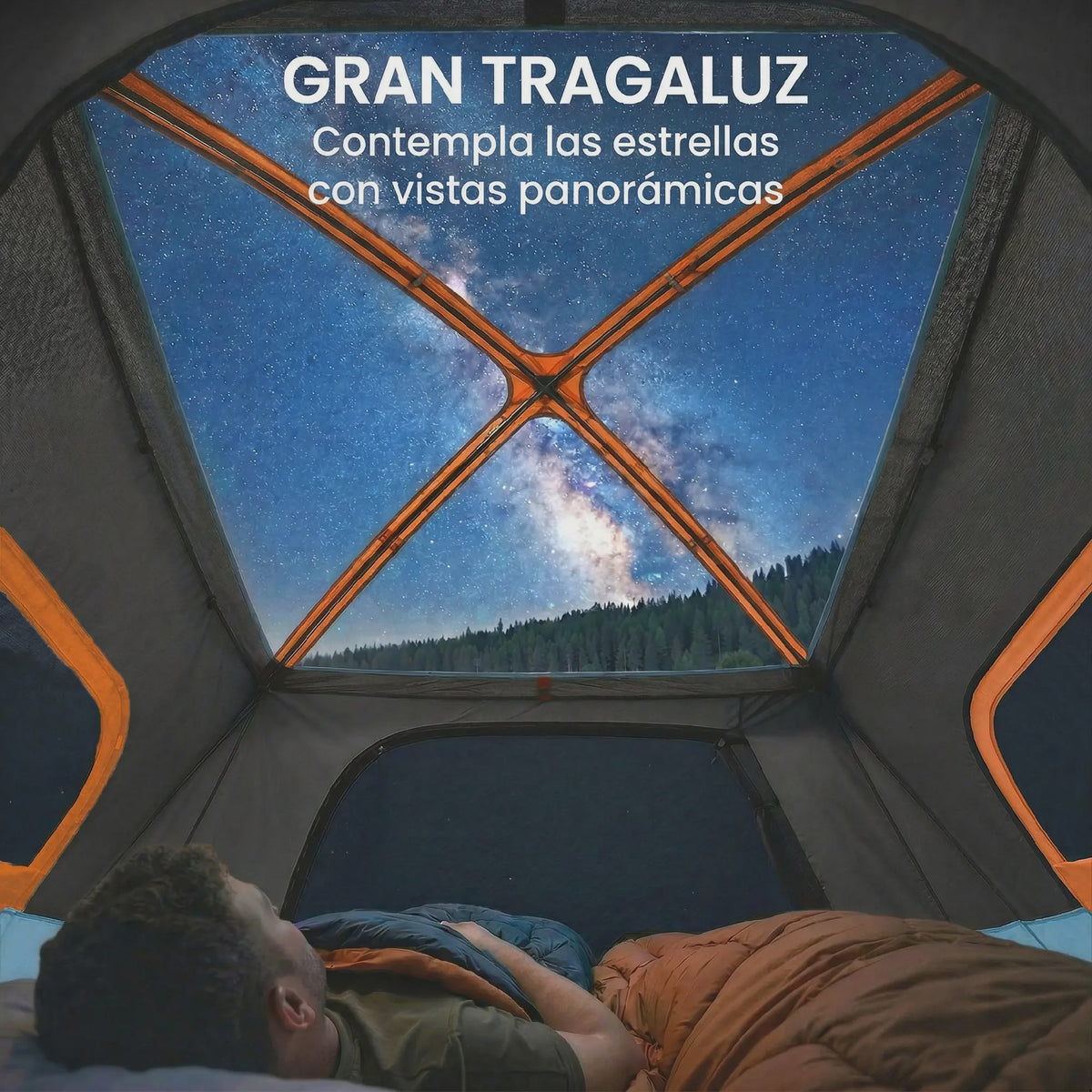 Outsunny Gezinstent Tunnel 2-4 Personen Oranje/Blauw - Ruim & Ventilerend