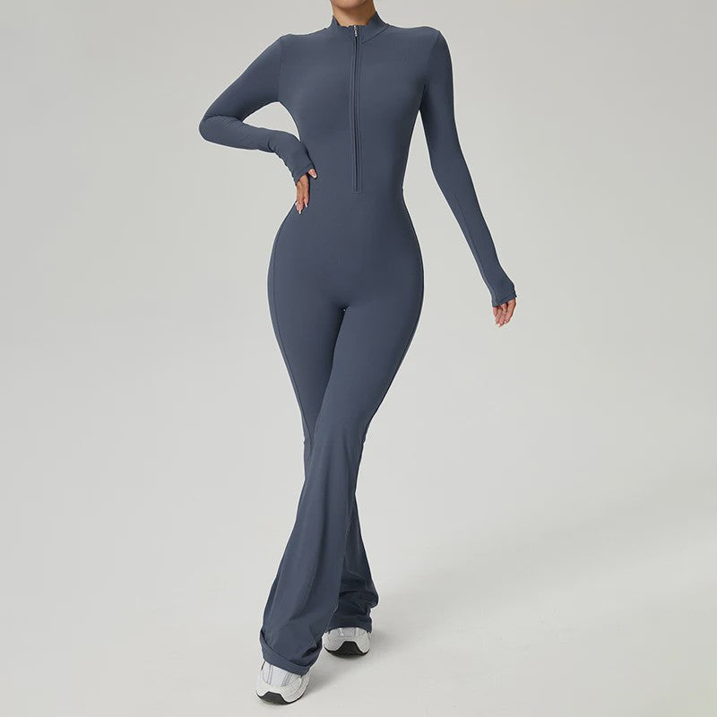 Dames Fitness Jumpsuit met Rits en Lange Mouwen - Perfect voor Yoga, Gym & Workout