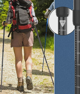 Trekkingstokken Set van 2 - Anti-Shock Aluminium, Telescopisch 65-135 cm, Inclusief Kompas & Tips