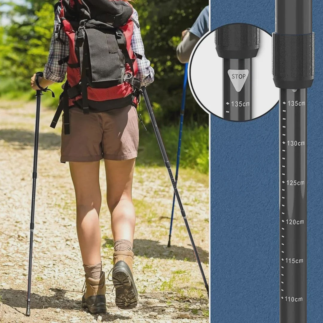 Trekkingstokken Set van 2 - Anti-Shock Aluminium, Telescopisch 65-135 cm, Inclusief Kompas & Tips