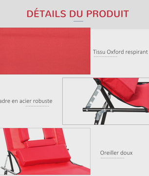 Outsunny Verstelbare Loungestoel / Ligbed met 3 Kussens - Rood