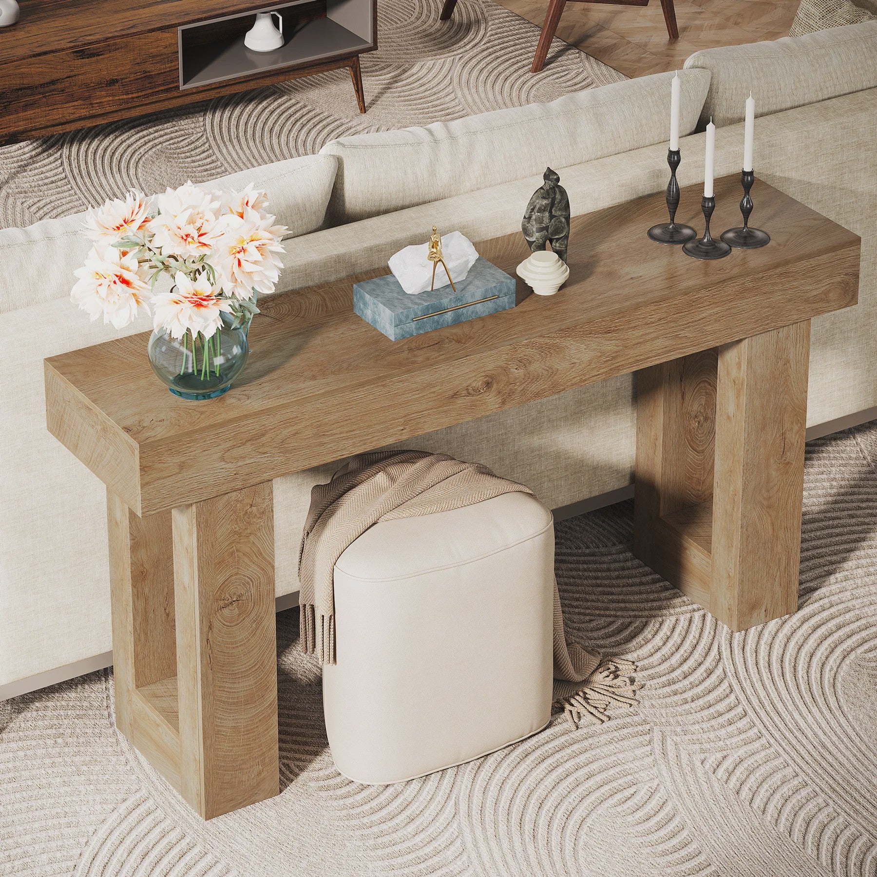 Landelijke Console Tafel 160 cm - Houten Halmeubel voor Achter de Bank