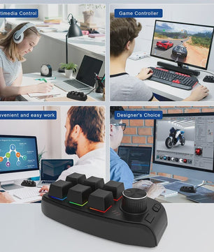 Compact 6-Key Macro Mini Toetsenbord met Draaiknop - USB & Bluetooth, Hot-swap, Programmeerbaar