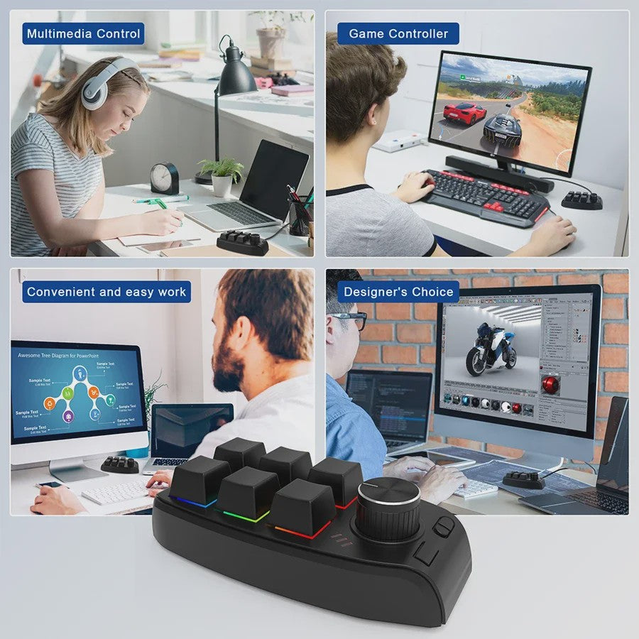 Compact 6-Key Macro Mini Toetsenbord met Draaiknop - USB & Bluetooth, Hot-swap, Programmeerbaar