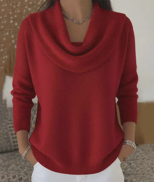 Dames Drapé Hals Trui - Effen Kleur Lange Mouwen - Herfst/Winter Collectie