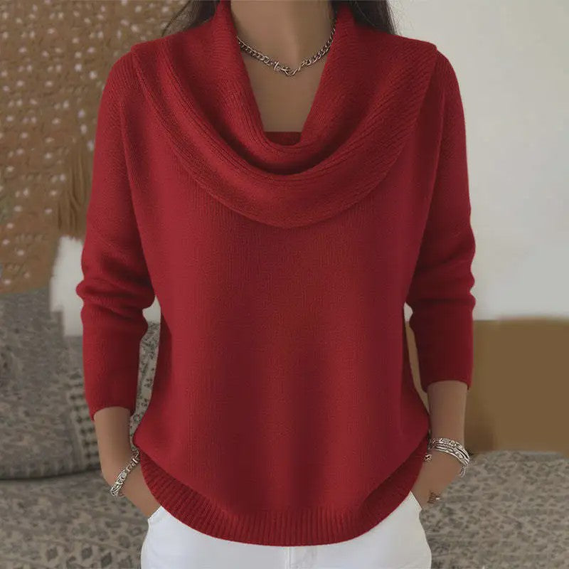 Dames Drapé Hals Trui - Effen Kleur Lange Mouwen - Herfst/Winter Collectie
