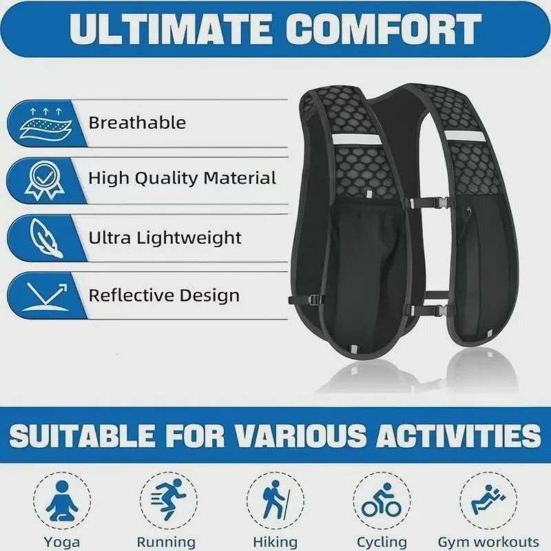 Hydratatie Vest voor Mannen & Vrouwen - Lichtgewicht Ademend Hardloop & Wandelrugzak