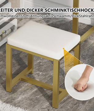 Kaptafel met Verlichting en Spiegel, Wit Chipboard, Inclusief Krukje en Lades