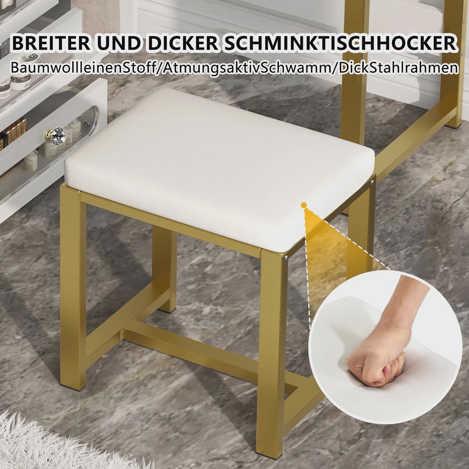 Kaptafel met Verlichting en Spiegel, Wit Chipboard, Inclusief Krukje en Lades