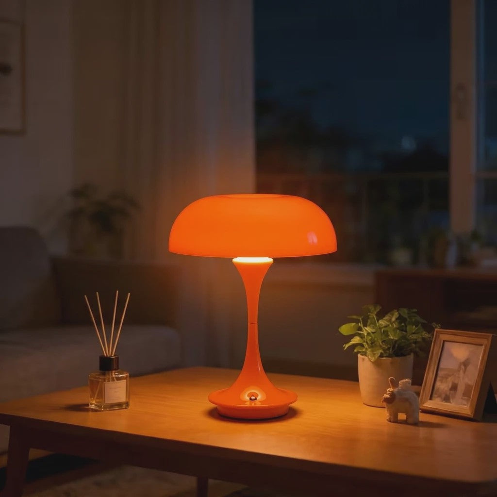 Moderne Oranje Mushroom Tafellamp met Touch Control - 3 Kleuren & Dimbaar
