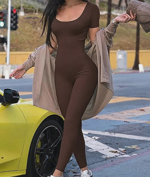 Dames Jumpsuit met Korte Mouwen - Bodycon Stijl voor Sport, Fitness & Casual Wear