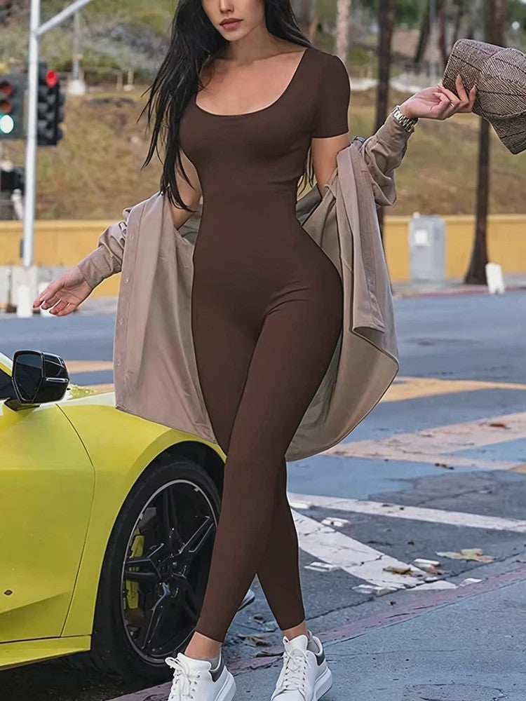 Dames Jumpsuit met Korte Mouwen - Bodycon Stijl voor Sport, Fitness & Casual Wear