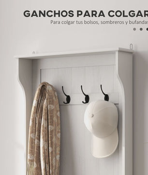 Witte Kapstok met Schoenenbank en Opbergruimte - 4 Haken, 71.5x39.5x170 cm