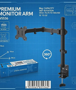 WETECH W5536 Monitor Arm: Verstelbare Desk Mount voor 15-33 Inch Schermen, 8kg Belasting, VESA 75/100, 360° Rotatie