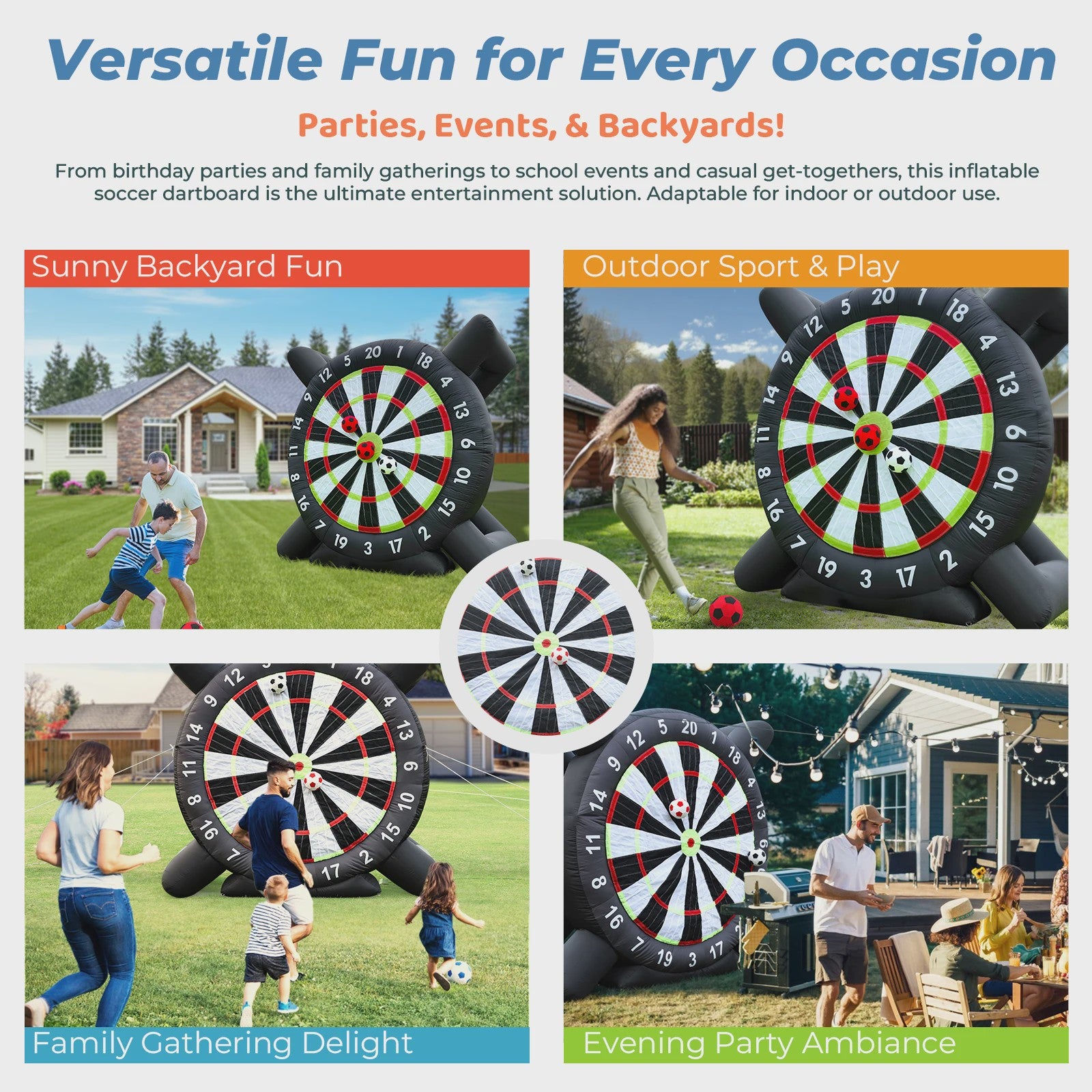 Gigantisch Opblaasbaar Voetbal Darts Bord - 3 Meter Hoog - Inclusief 8 Voetballen & Blower