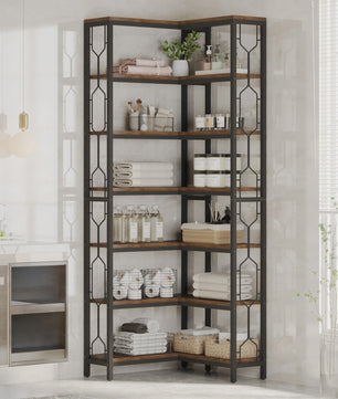Industriële Hoekboekenkast 7-Laags - Hout & Metaal - SediaXL
