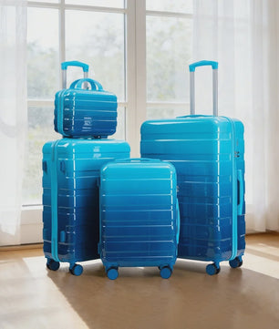 4-delige PC Hard Shell Koffer Set met Gradient Strepen en Cijferslot - Spinner Trolley Bagage