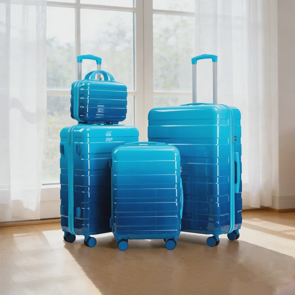 4-delige PC Hard Shell Koffer Set met Gradient Strepen en Cijferslot - Spinner Trolley Bagage