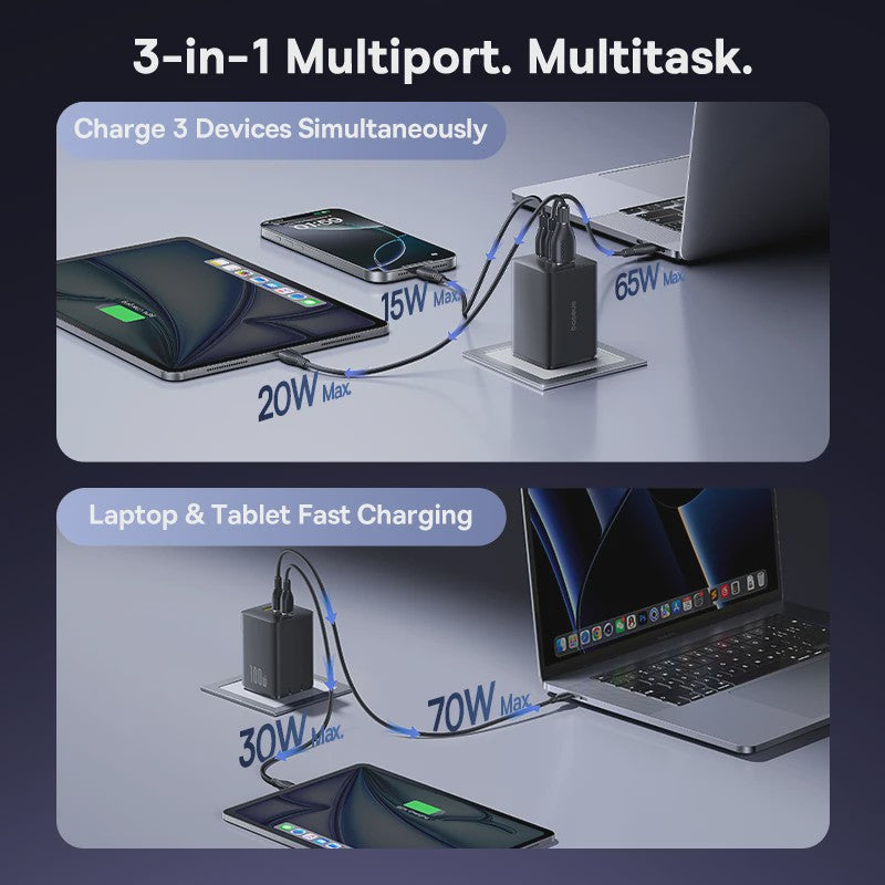 Baseus 100W GaN Snellader: Laad Laptop, Tablet & Telefoon Snel Op