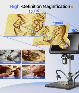 DM13 Digitale Microscoop 10.1" IPS Scherm, 2000X Vergroting, 16MP Camera