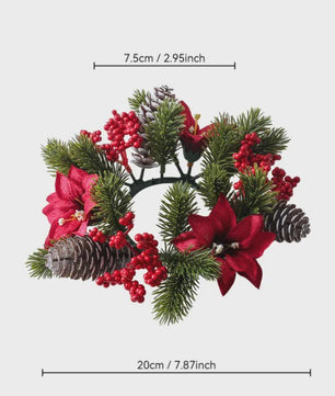 Kerstkrans met Kunstbessen, Dennenappels en Kaarsenring - Sfeervolle Tafeldecoratie voor Kerst