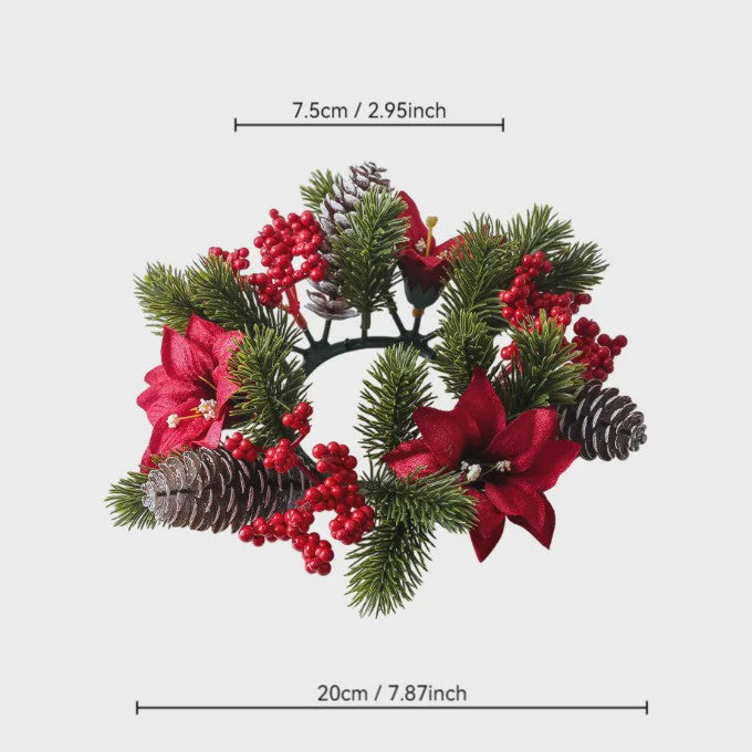Kerstkrans met Kunstbessen, Dennenappels en Kaarsenring - Sfeervolle Tafeldecoratie voor Kerst