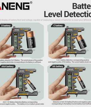 Universele Batterij Tester ANENG BT173 - Digitale Batterij Detector voor AA, AAA, C, D, 9V en Knoopcel Batterijen