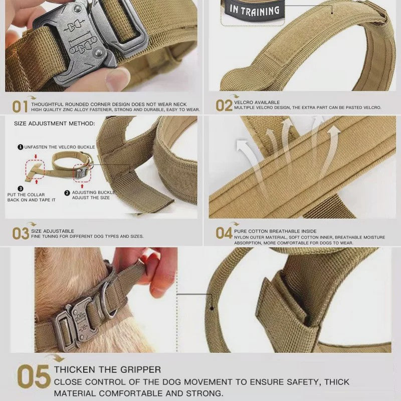Sterke Tactische Hondenhalsband met Metalen Gesp - Nylon, Verstelbaar voor Training & Dagelijks Gebruik