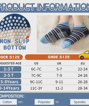 9 Paar Babysokken Jongens - Antislip Enkel Sokken met Auto Print & Grip - Katoen