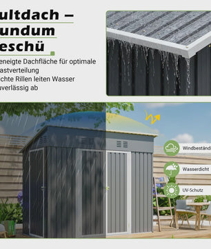 Metalen Tuinhuis 4x8FT met Dubbele Deuren - Grijze Opbergruimte voor Tuin & Terras