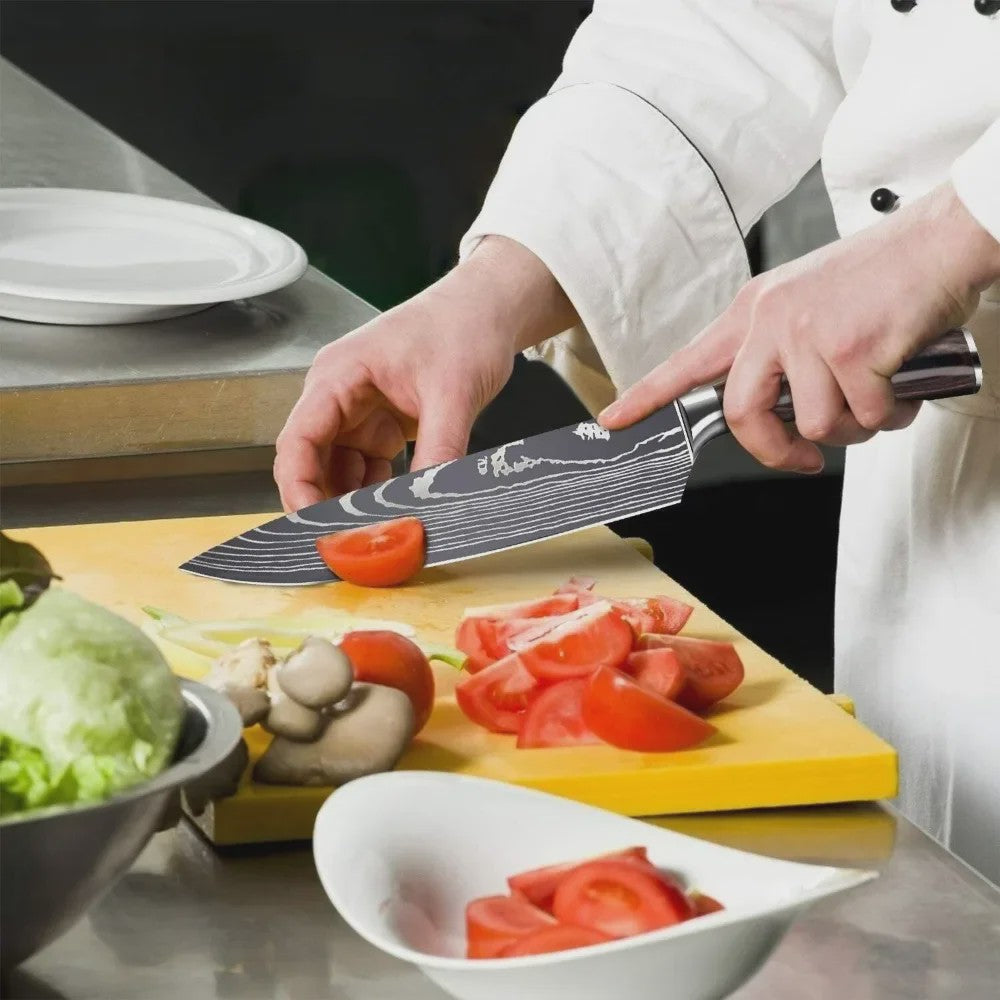 Professionele Handgesmede Keukenmes Set - Roestvrij Staal, Scherpe Snede, Ergonomisch Handvat