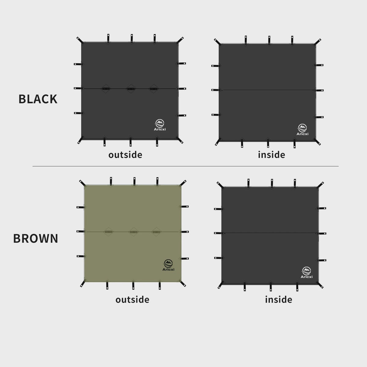 Aricxi Black Coating Tarp - Waterdicht Kampeer Tarp 3x3m & 4x4m