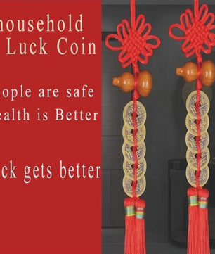 Chinese Feng Shui Munt Hanger met Vijf Keizers Munten en Kalebas - Geluk & Welvaart