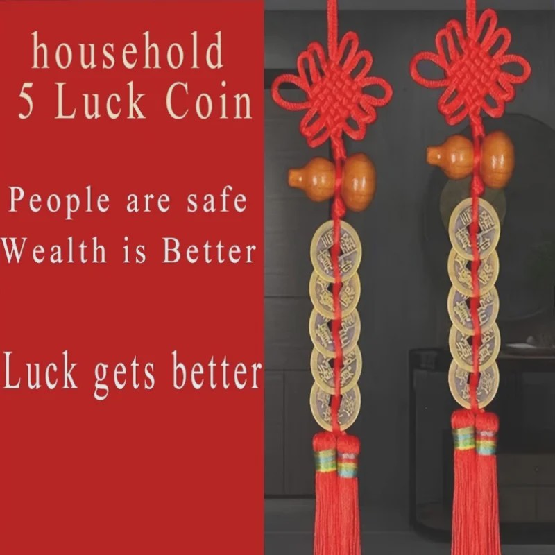 Chinese Feng Shui Munt Hanger met Vijf Keizers Munten en Kalebas - Geluk & Welvaart