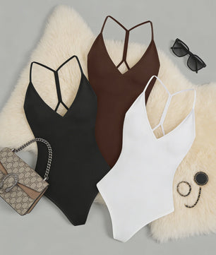 3-Pack Dames Bodysuit met V-hals en Gekruiste Bandjes op de Rug