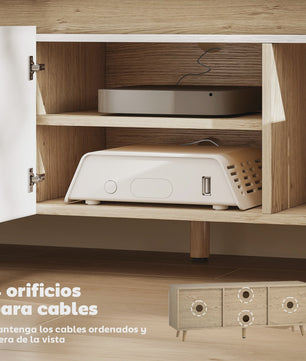 Moderne TV Meubel met 3 Deuren - 120cm Breed - Eiken & Wit