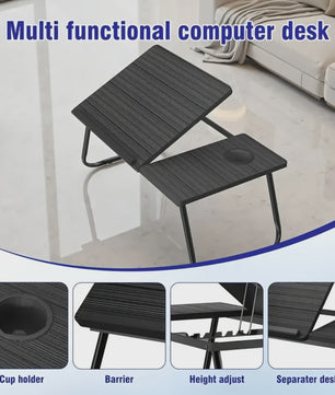 Multifunctionele Opklapbare Laptoptafel met Bekerhouder - Verstelbaar & Draagbaar Hout