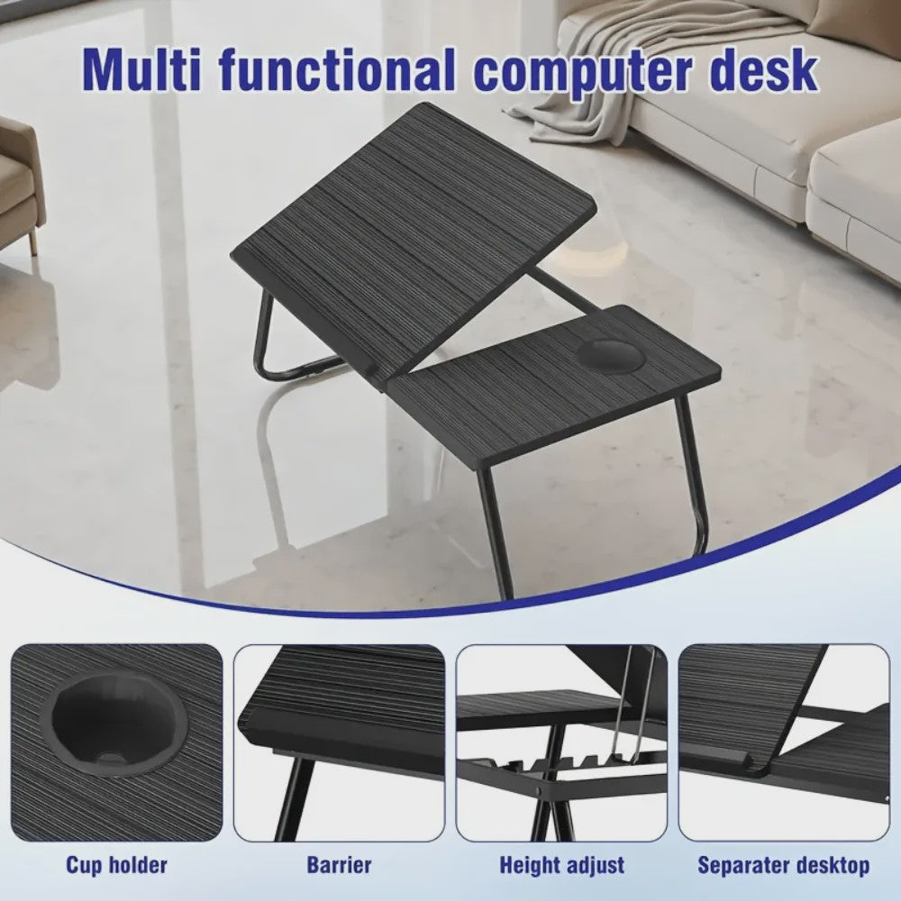 Multifunctionele Opklapbare Laptoptafel met Bekerhouder - Verstelbaar & Draagbaar Hout