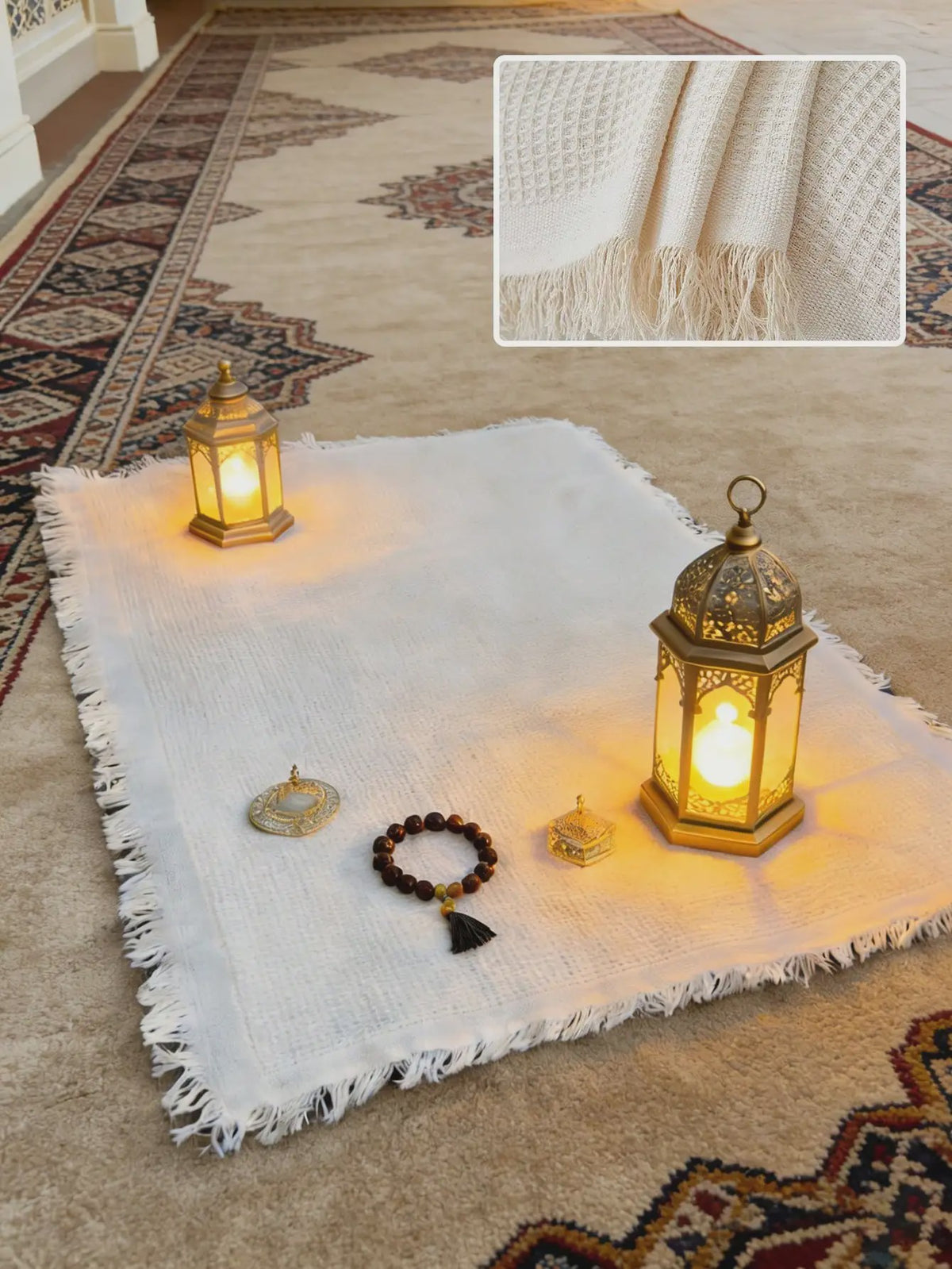 Boho Gebedskleed & Picknickkleed - Katoen Blend met Franje, Ideaal voor Yoga, Meditatie en Ramadan
