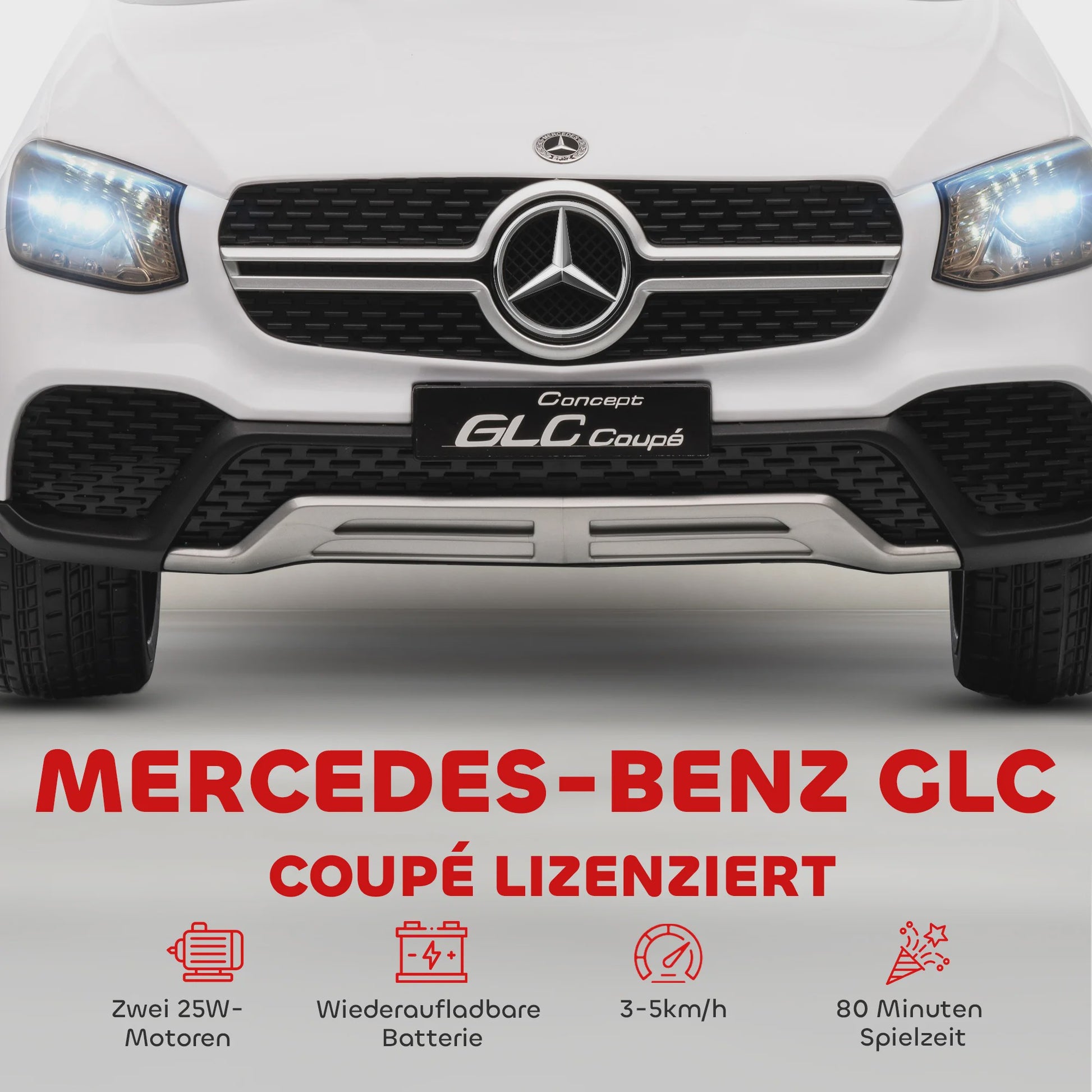 Elektrische Kinderauto 12V met Afstandsbediening, LED, Muziek & 3 Snelheden - Wit