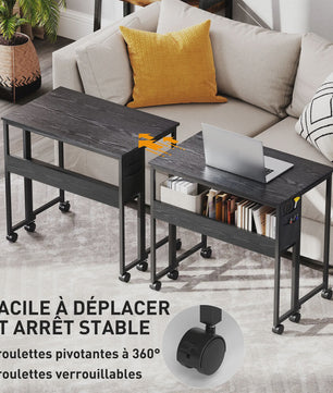 HOMCOM Inklapbaar Bureau op Wieltjes (80x50 cm) met Plank en Opbergvak - Zwart