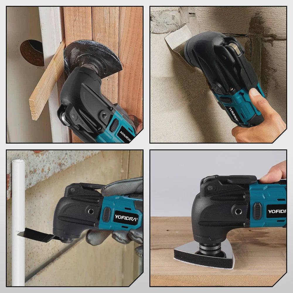 YOFIDRA Snoerloze Multitool met 6 Versnellingen - Zagen, Schuren & Polijsten (Makita 18-21V Batterij)