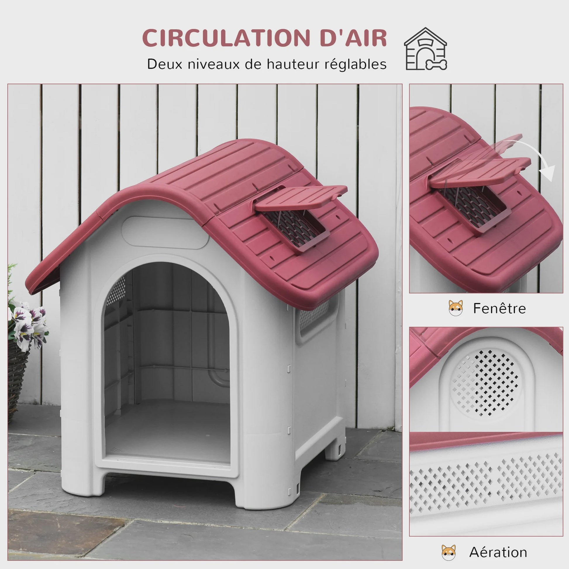 Pawhut Dubbele Hondenren/Hok - Buiten & Binnen - Metaal & Ventilatie - 59x75x66 cm - Rood