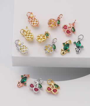 Gouden Bedeltjes voor Sieraden Maken: Cactus, Kers, Paddenstoel, Bloem & Fruit