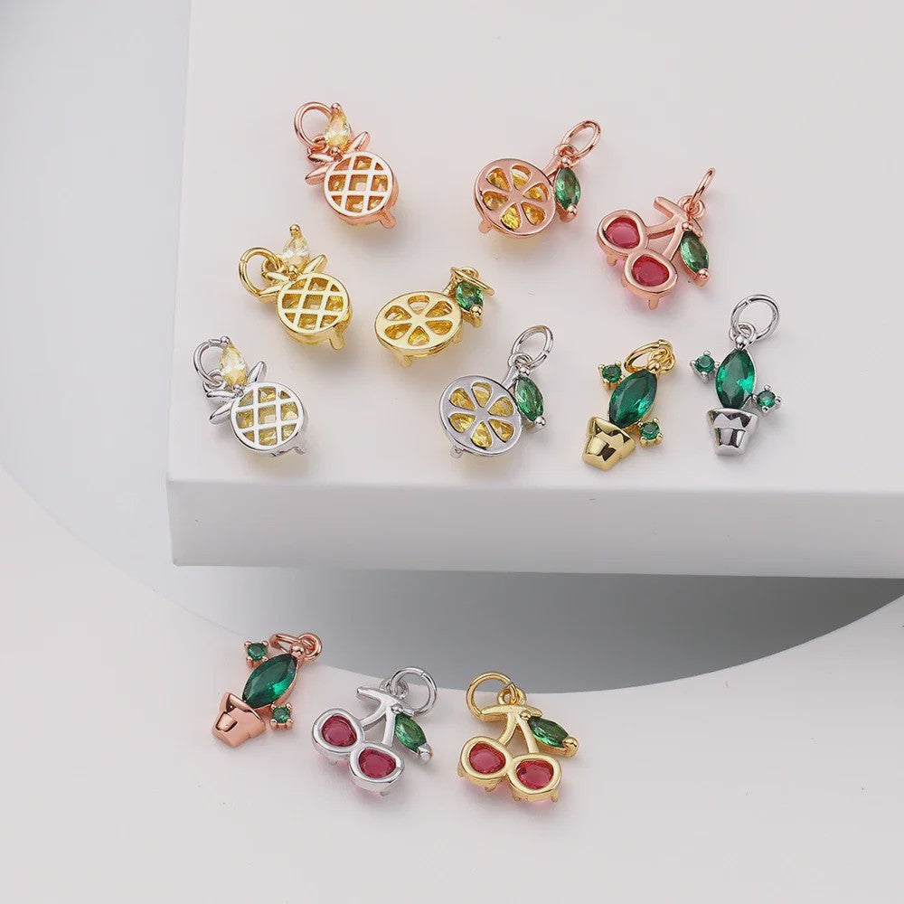 Gouden Bedeltjes voor Sieraden Maken: Cactus, Kers, Paddenstoel, Bloem & Fruit