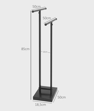 HOMCOM Handdoekhouder met 2 Niveaus - Zwart Metalen Staande Handdoekrek 50x18.5x85 cm