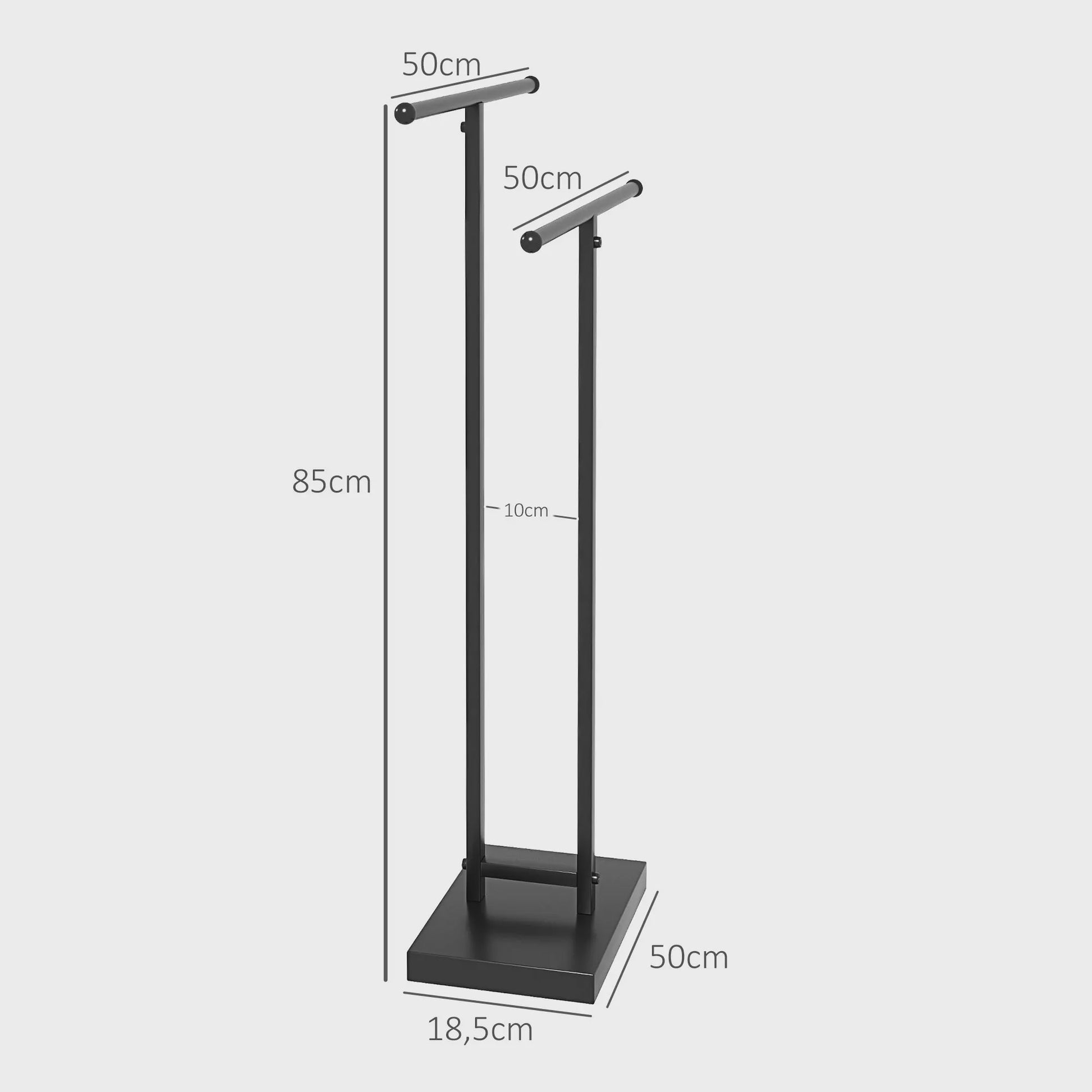 HOMCOM Handdoekhouder met 2 Niveaus - Zwart Metalen Staande Handdoekrek 50x18.5x85 cm