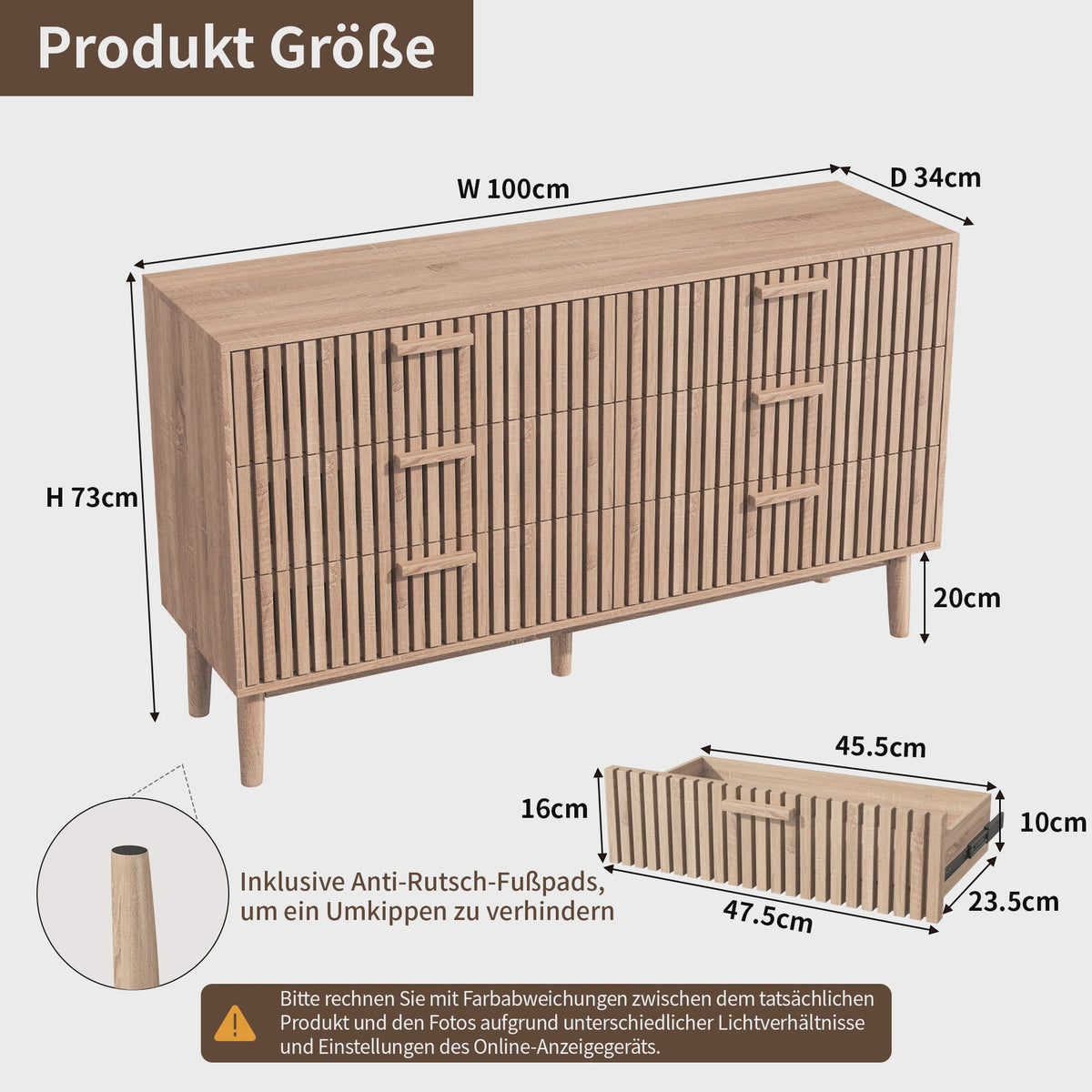 Nordic Stijl Ladekast met 6 Laden - Licht Hout Sideboard Meubel