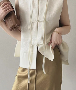 Chique Jacquard Vest met Knopen en Opstaande Kraag - Retro Stijl