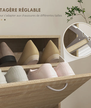HOMCOM 3-in-1 Entree Meubelset: Kapstok, Spiegel & Schoenbank met 6 Haken en Verstelbare Plank - Natuurlijk Houtdecor
